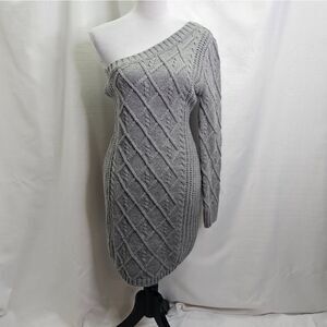 Rosevelvet Gray One Shoulder Cable Knit Sweater Dress Size Large